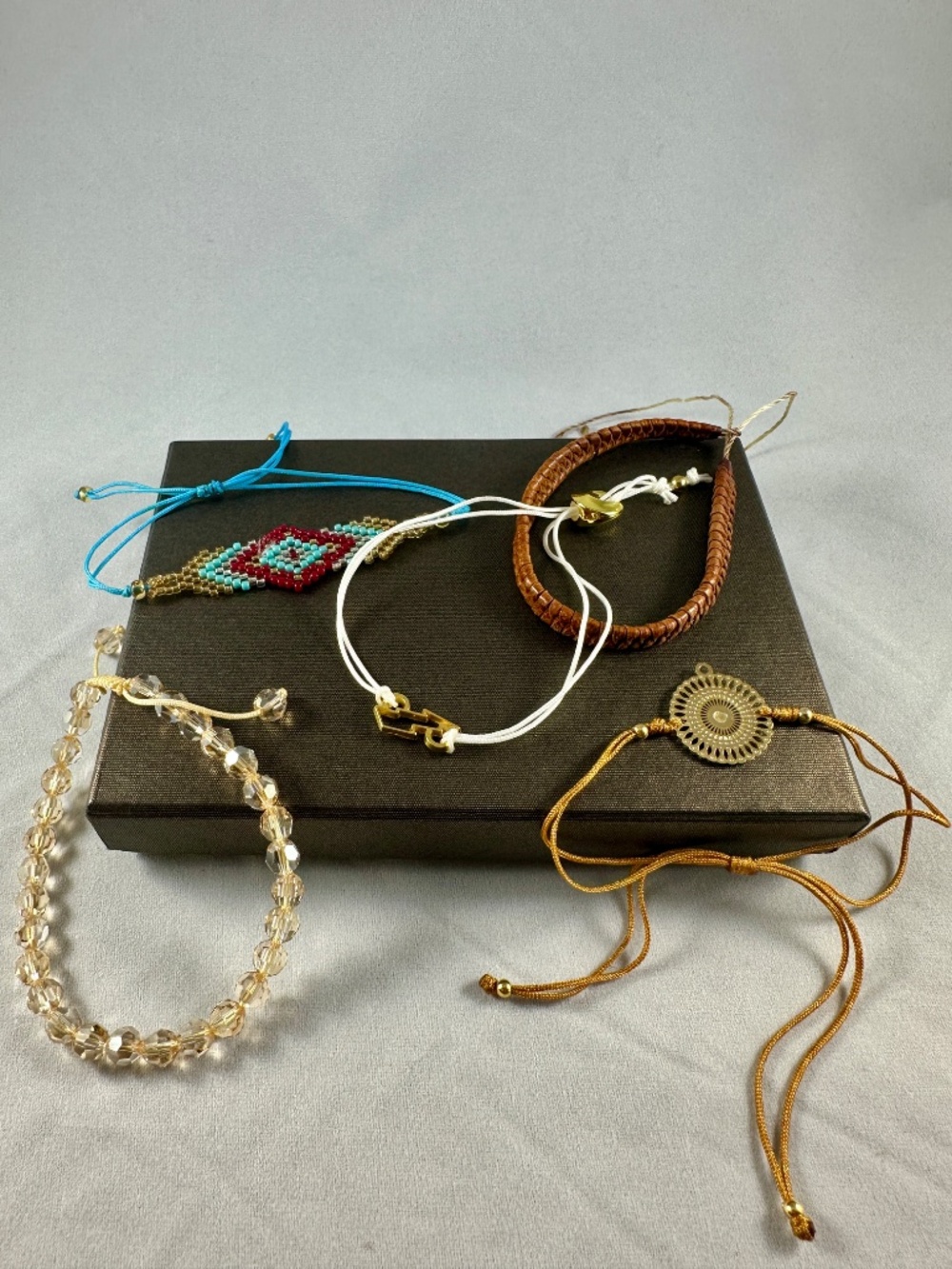 5-Piece Boho Adjustable Bracelet Bundle Beaded Cord Leather